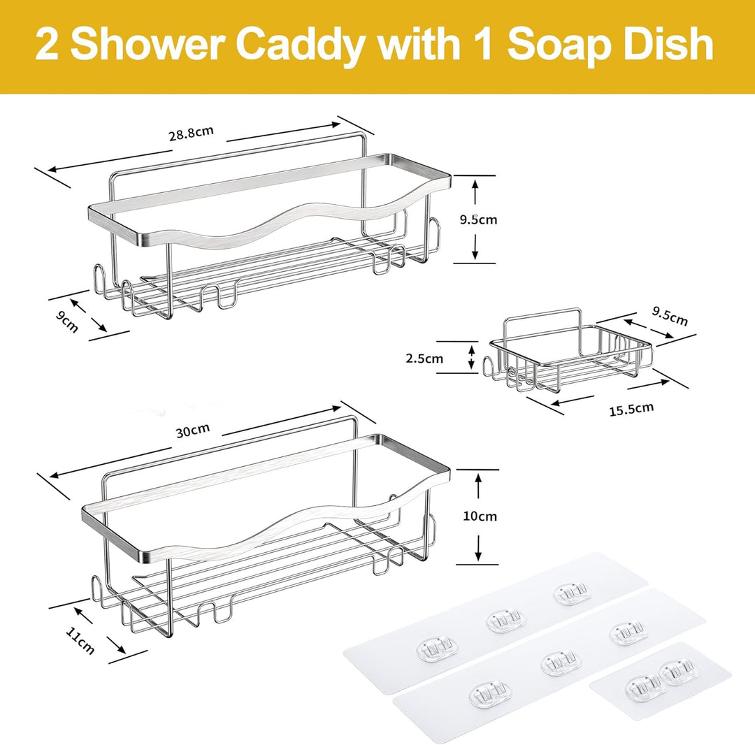 ALOCEO Duschablage ohne Bohren 3 Stück, Rostfrei Dusch Organizer, Shampoo Halterung für Dusche, Silb