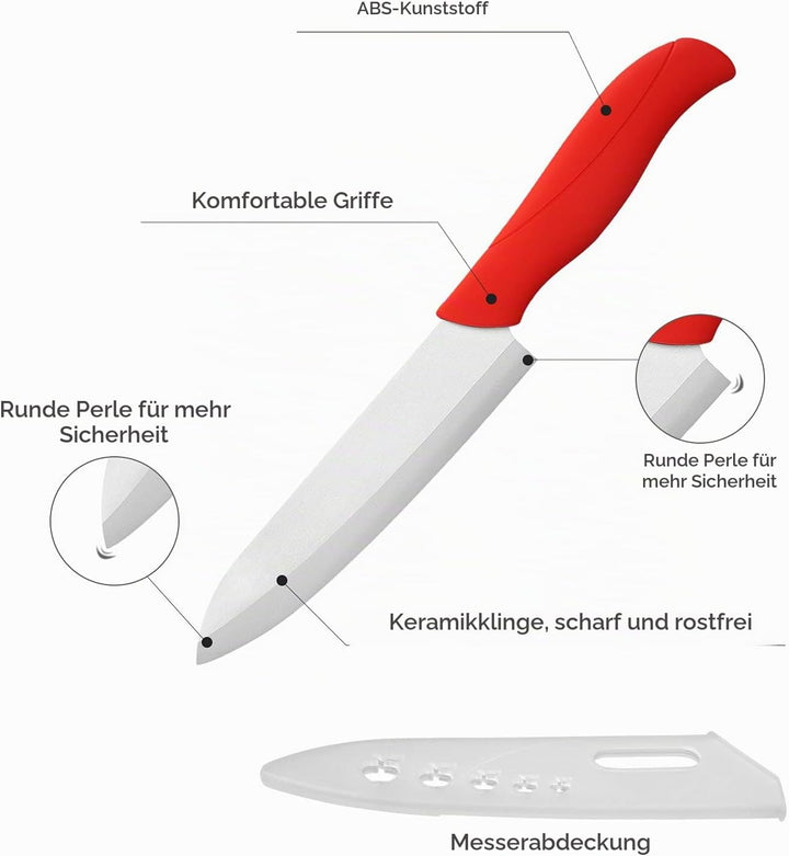 Ballery Keramikmesser Set, Kochmesser Sets mit 4 Keramikmesser und 1 Sparschäler mit Ergonomischem G