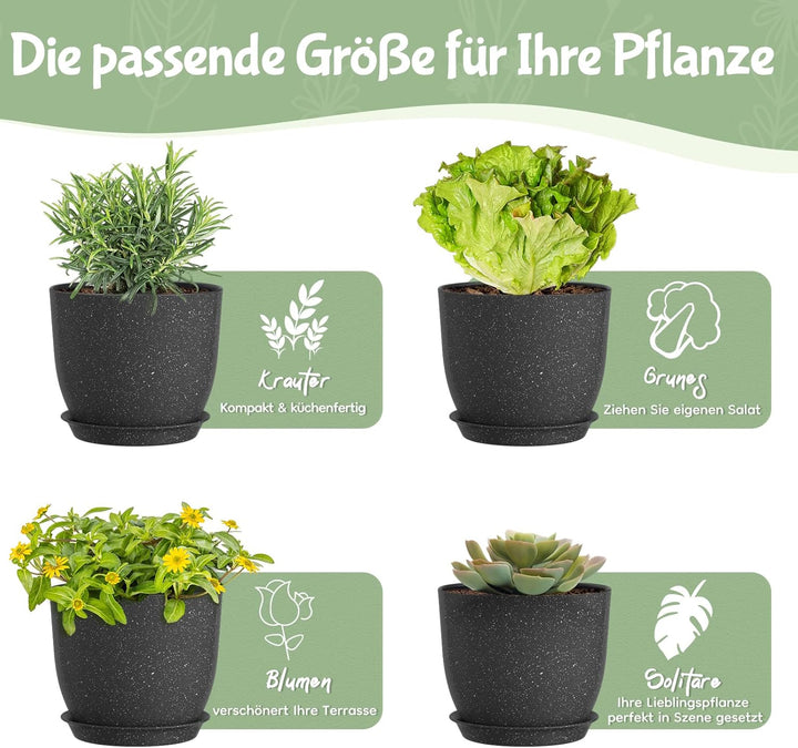 3er-Set 25/23/20 cm Blumentopfe mit Untersetzern und Abflusslöchern, Kunststoff-Pflanzentöpfe für In