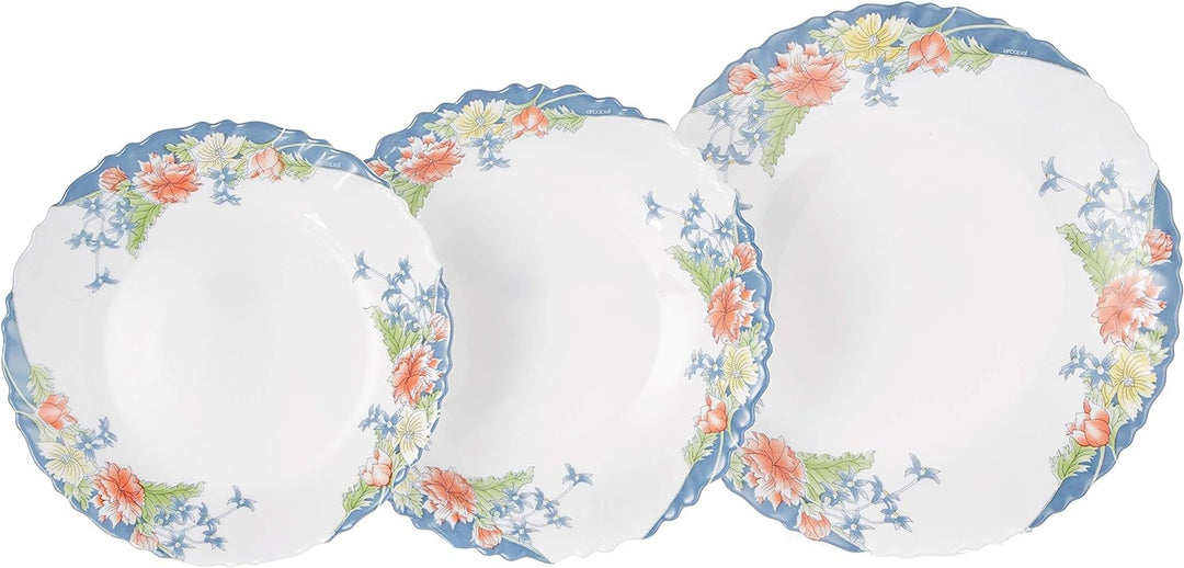 Dajar Tafelservice Florine von Arcopal 19 TLG, Glas, Weiss Rot Blau Gelb, 33 x 33 x 31 cm, Einheiten