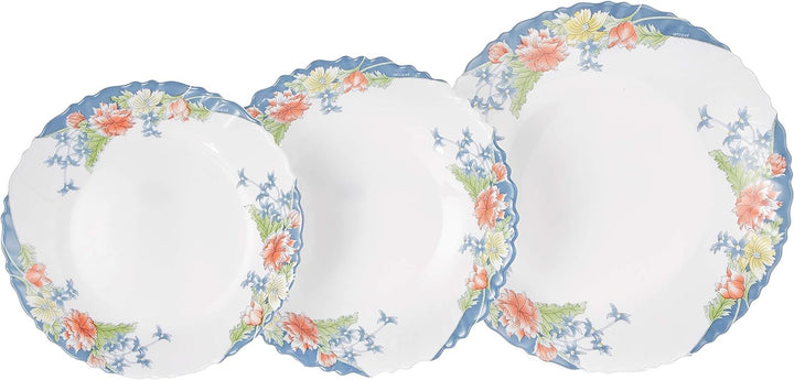 Dajar Tafelservice Florine von Arcopal 19 TLG, Glas, Weiss Rot Blau Gelb, 33 x 33 x 31 cm, Einheiten