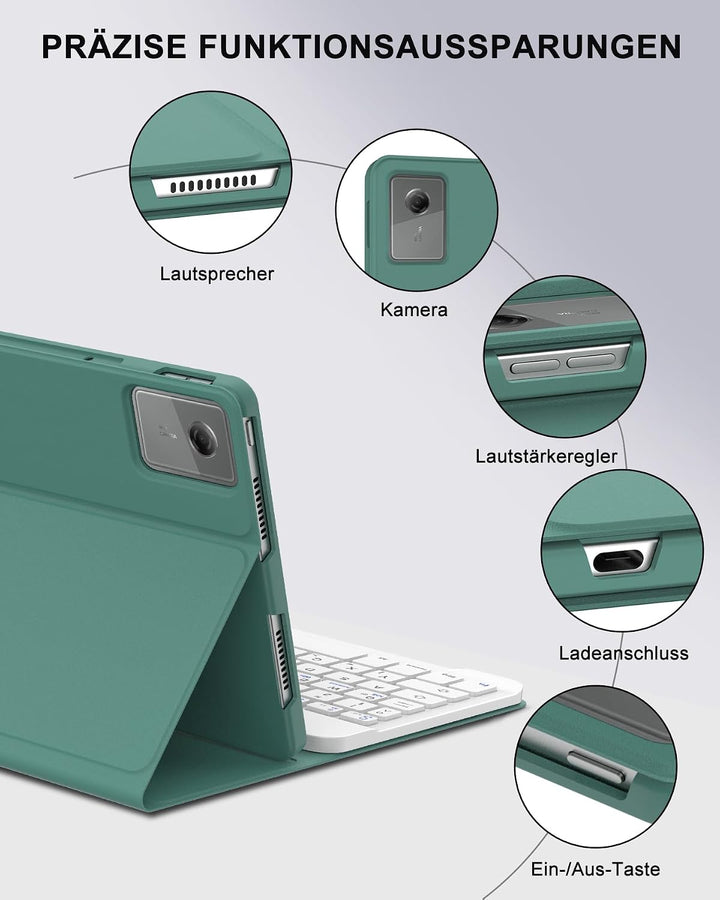 Für Lenovo Idea Tab &amp; K11 Gen 2 11" Hülle mit Tastatur QWERTZ Dunkelgrün Idea Tab 11" (2025) TB336FU