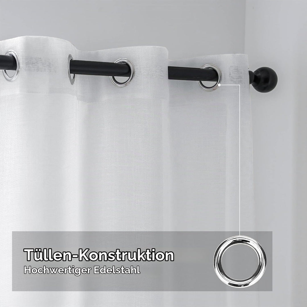 CUCRAF Leinenoptik Weiss Voile Vorhänge mit Ösen Halbtransparent Gardine für Schlafzimmer Wohnzimmer