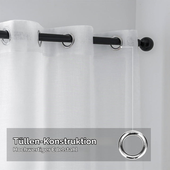 CUCRAF Leinenoptik Weiss Voile Vorhänge mit Ösen Halbtransparent Gardine für Schlafzimmer Wohnzimmer