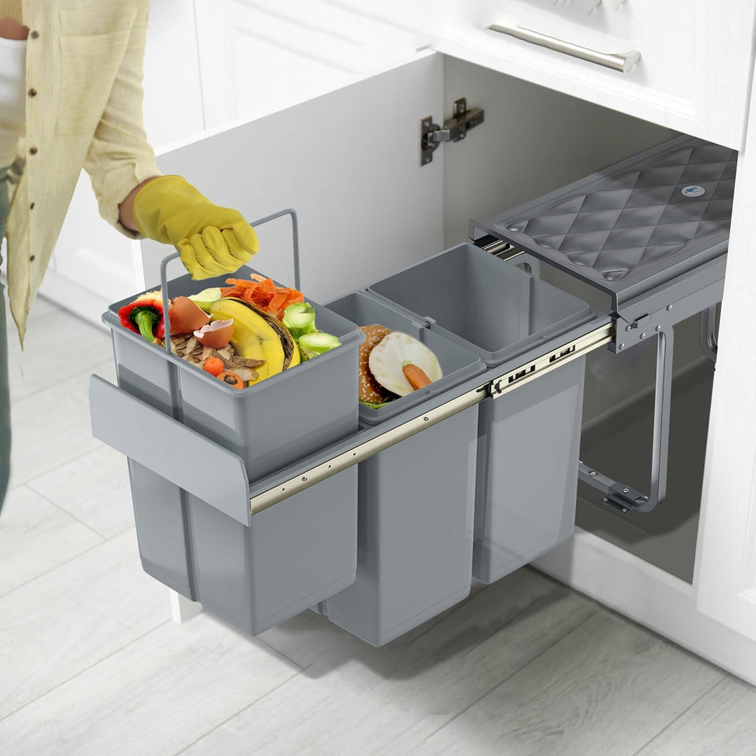 Einbaumülleimer Küche 3 Fächer Ausziehbar Mülleimer Abfalleimer Küche Unterschrank mit Teleskopschie