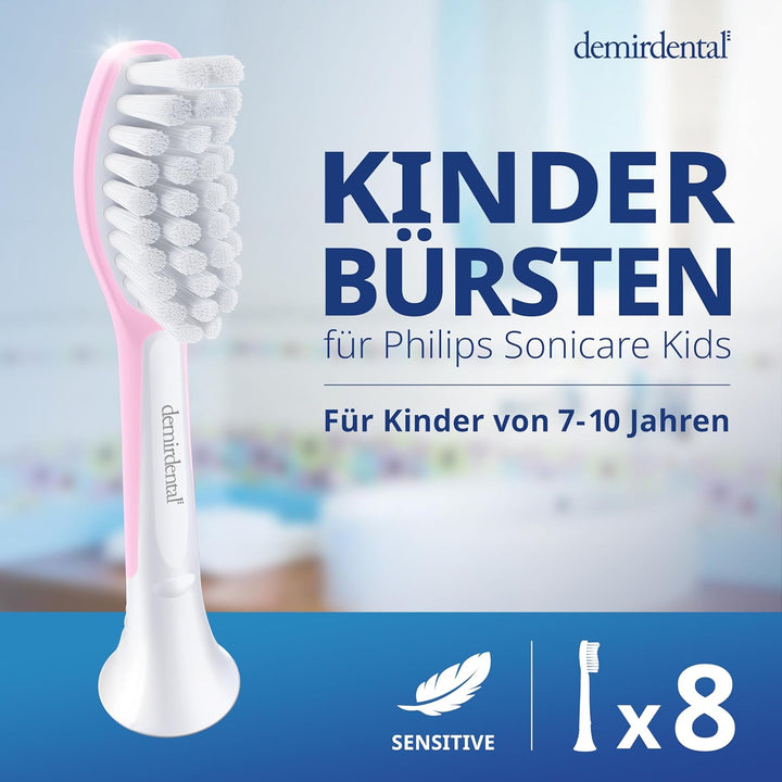 demirdental Kinder Ersatzbürsten passend für Philips Sonicare Kids, Bürstenköpfe ab 7 Jahre, entspri