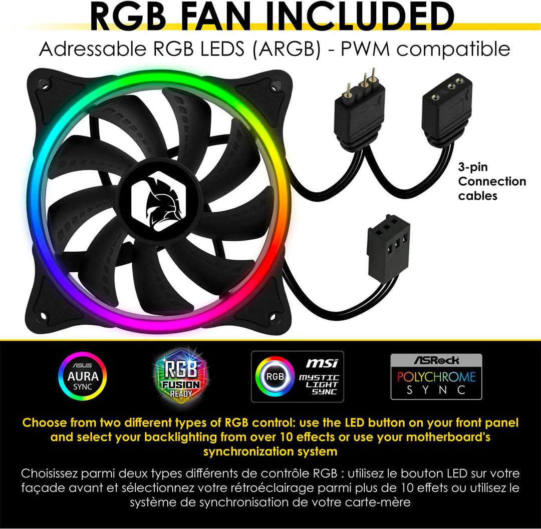 EMPIRE GAMING – Darkwitcher - PC Gehäuse Gamer - ARGB Mittelgrosser Gehäuseturm ATX – Fassade aus Me