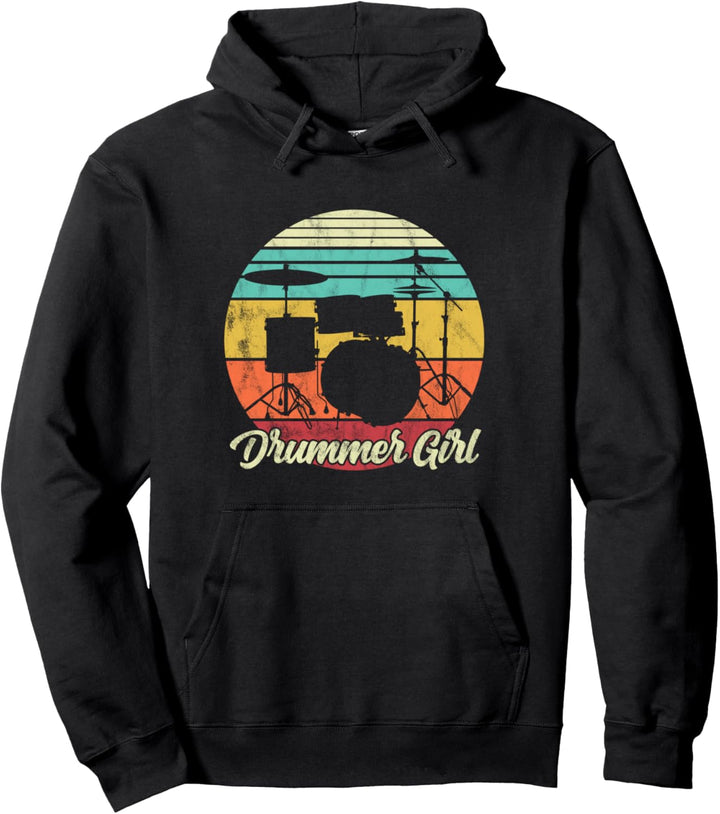 Drummer Girl Vintage Retro Muisician Pullover Hoodie