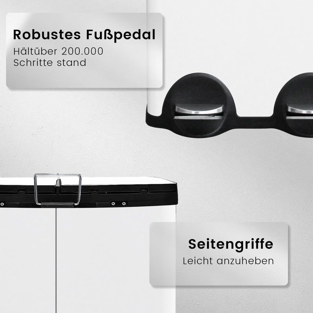 Mülleimer,60L Mülleimer 2 Fächer,2×30Liter Mülltrennsystem mit Inneneime,Tretmülleimer Küche 2 fäche