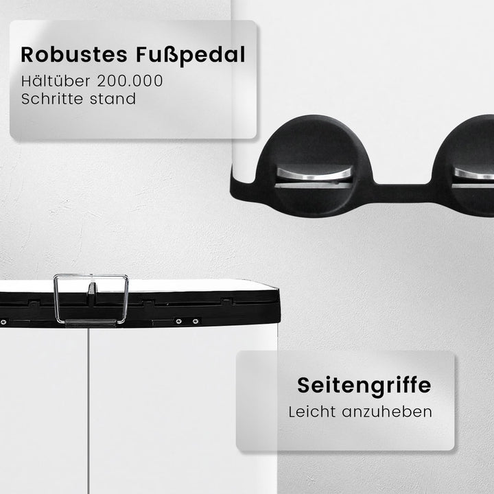 Mülleimer,60L Mülleimer 2 Fächer,2×30Liter Mülltrennsystem mit Inneneime,Tretmülleimer Küche 2 fäche