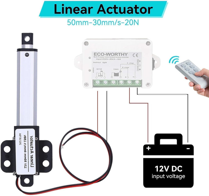 50 mm Linearaktuator, 12 V DC Mini Electric Linear Actuator Motor Interner Endschalter für die Autom