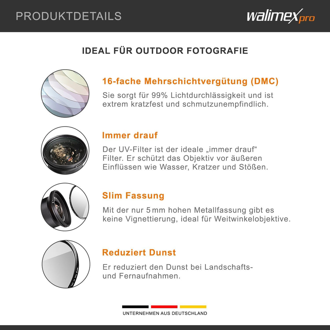 Walimex pro UV-Filter Slim Super DMC 82mm - besonders hochwertiger UV Filter Objektivfilter, Slim nu
