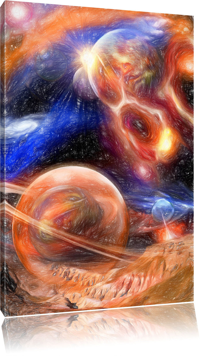 Pixxprint Raum Landschaft / 100x70cm Leinwandbild bespannt auf Holzrahmen/Wandbild Kunstdruck Dekora