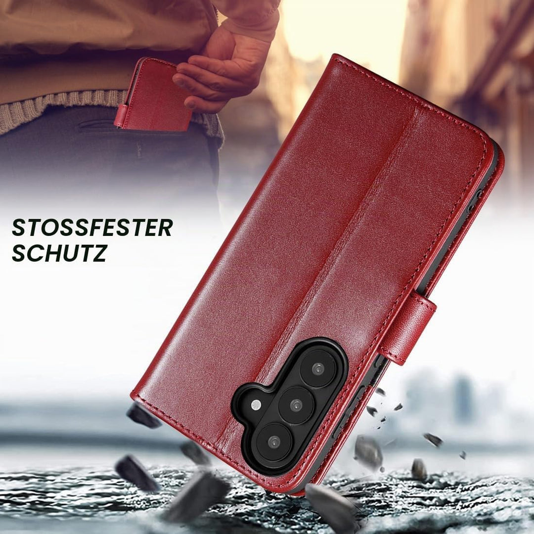 LENSUN Echtleder Hülle für Samsung Galaxy S26 5G, Handyhülle Echtes Leder [RFID Schutz][Magnetversch