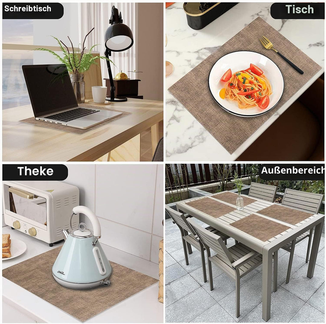 Leder Hitzebeständige Tischsets 6er Set Wasserdicht Abwischbar Waschbar PU Tischsets,Leicht zu Reini