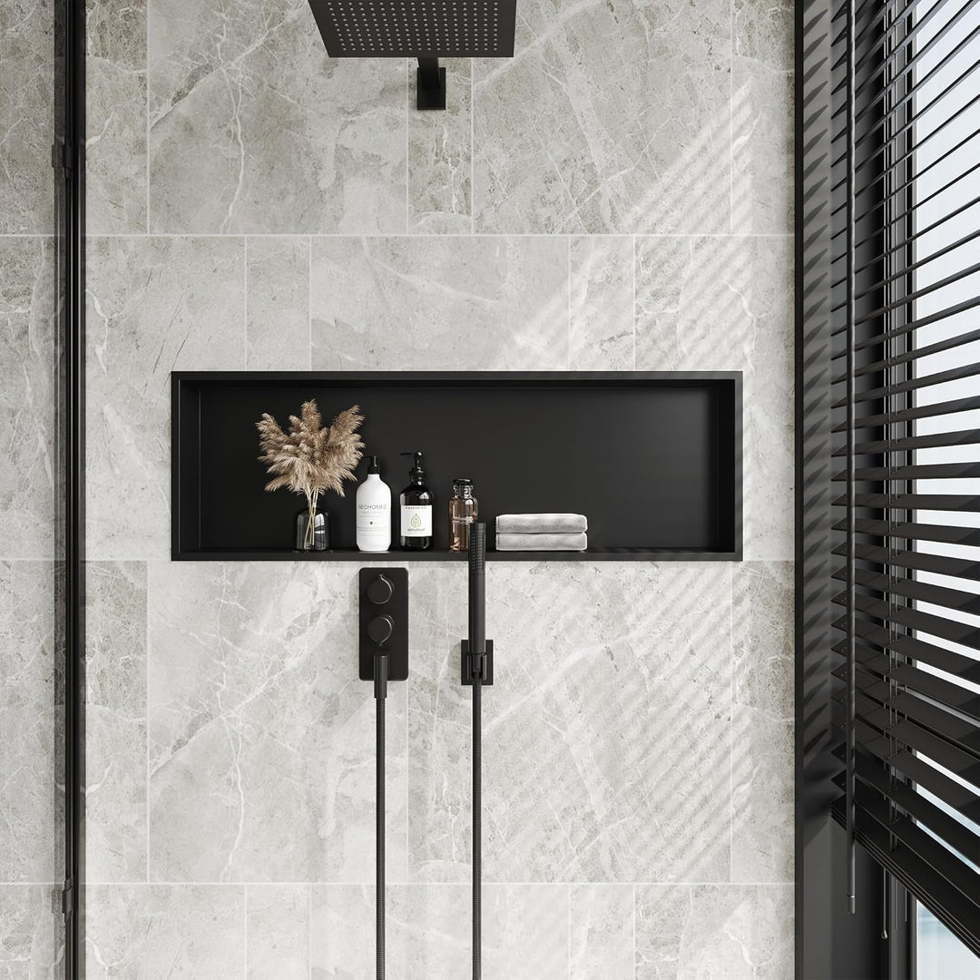 Neodrain Wandnische Dusche 90 x 30cm 304 Edelstahl Duschnische Schwarz Einbaunische Lagerung für Bad