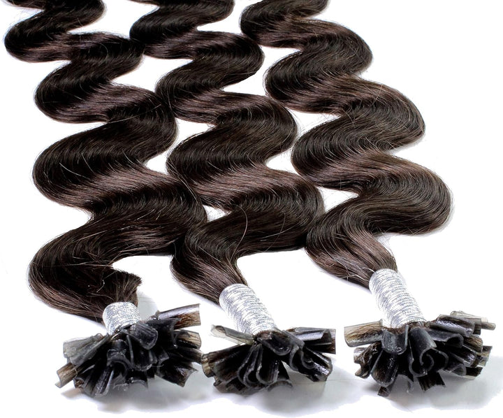 hair2heart Extensions Echthaar Bondings Gewellt - 50 Strähnen 0.5g 60cm 4/0 mittelbraun 50 Strähnen