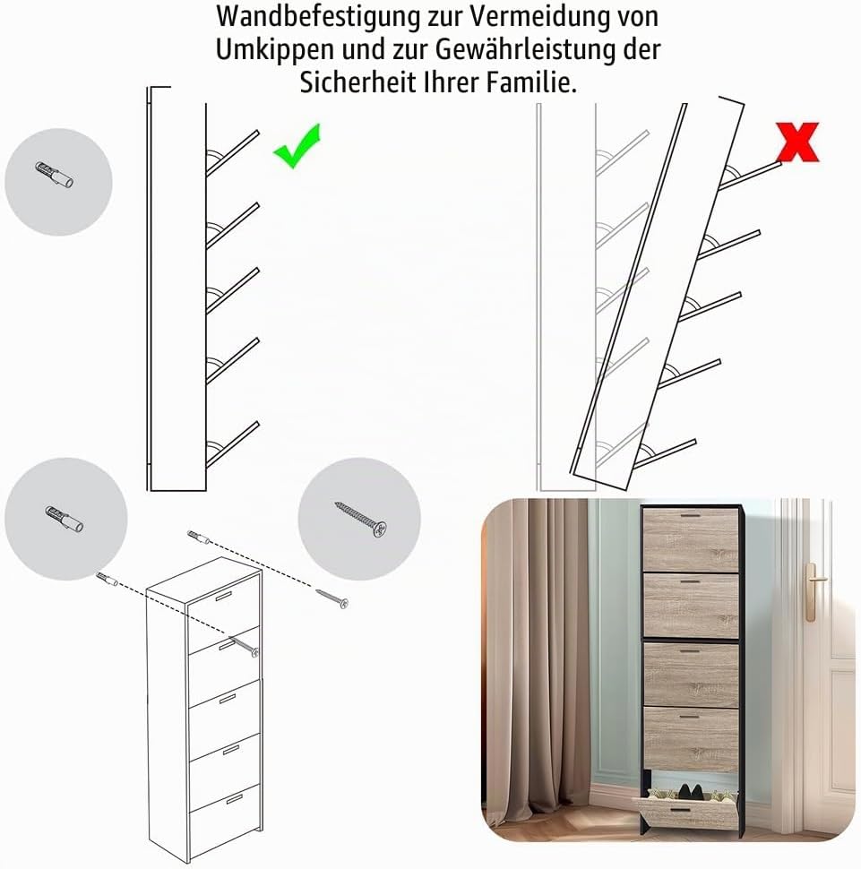 CASABEL Schuhschrank für 15 Paar – Schrank mit grossem Fassungsvermögen für Eingangsbereich, Flur –