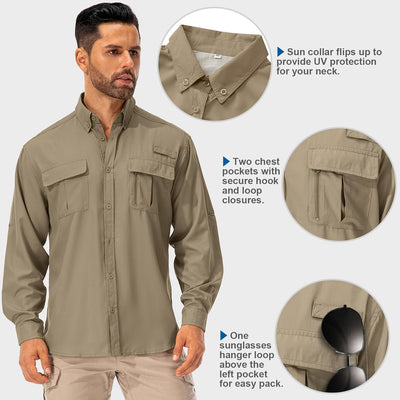 Asfixiado Hemd Herren Safari UPF50+ UV Schutz Wanderhemd Herren Langarm Funktionshemd Outdoorhemd At