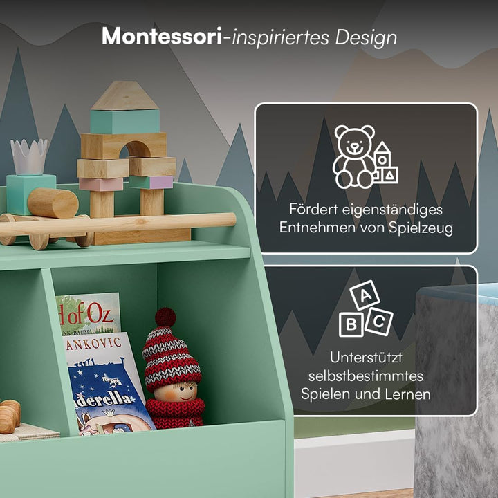 Bellabino Belly Bücherregal Kinder – Kinderregal mit 2 Fächern – Montessori Spielzeugregal mit Ablag