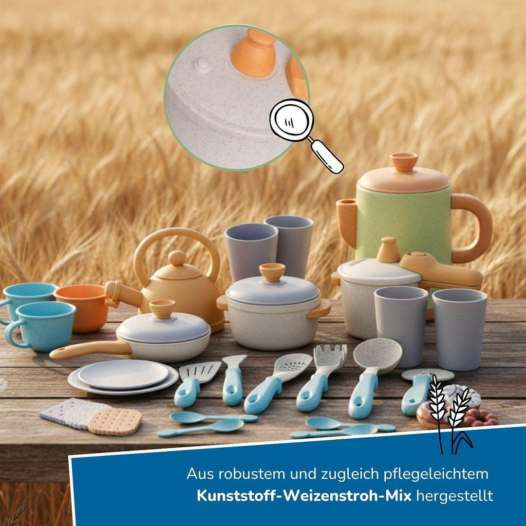alldoro 68726 Kaffeeservice mit Koch- & Geschirrset für Kinderküchen, 21 Teile aus nachhaltigem Kuns