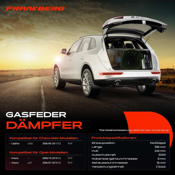 Frankberg 2x Gasfeder Dämpfer Heckklappe Kompatibel mit Captiva C100 C140 SUV 2006-2011 Antara SUV 2