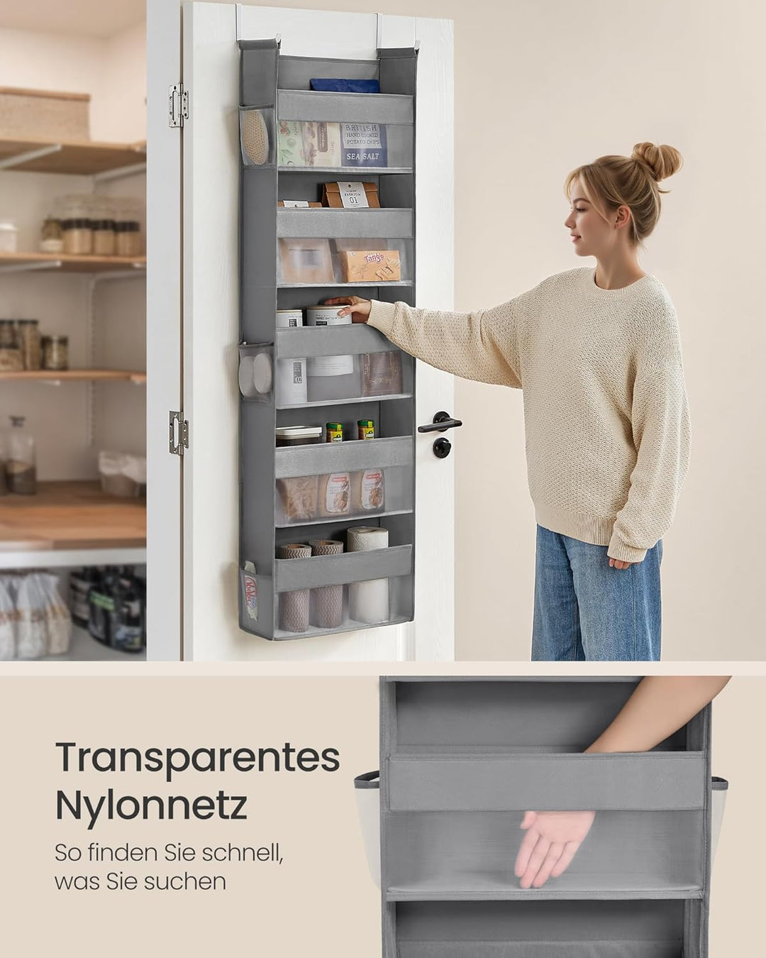 SONGMICS Hängeorganizer, Hängeregal, Tür-Organizer, Hängeaufbewahrung, Türregal Stoff, transparentes