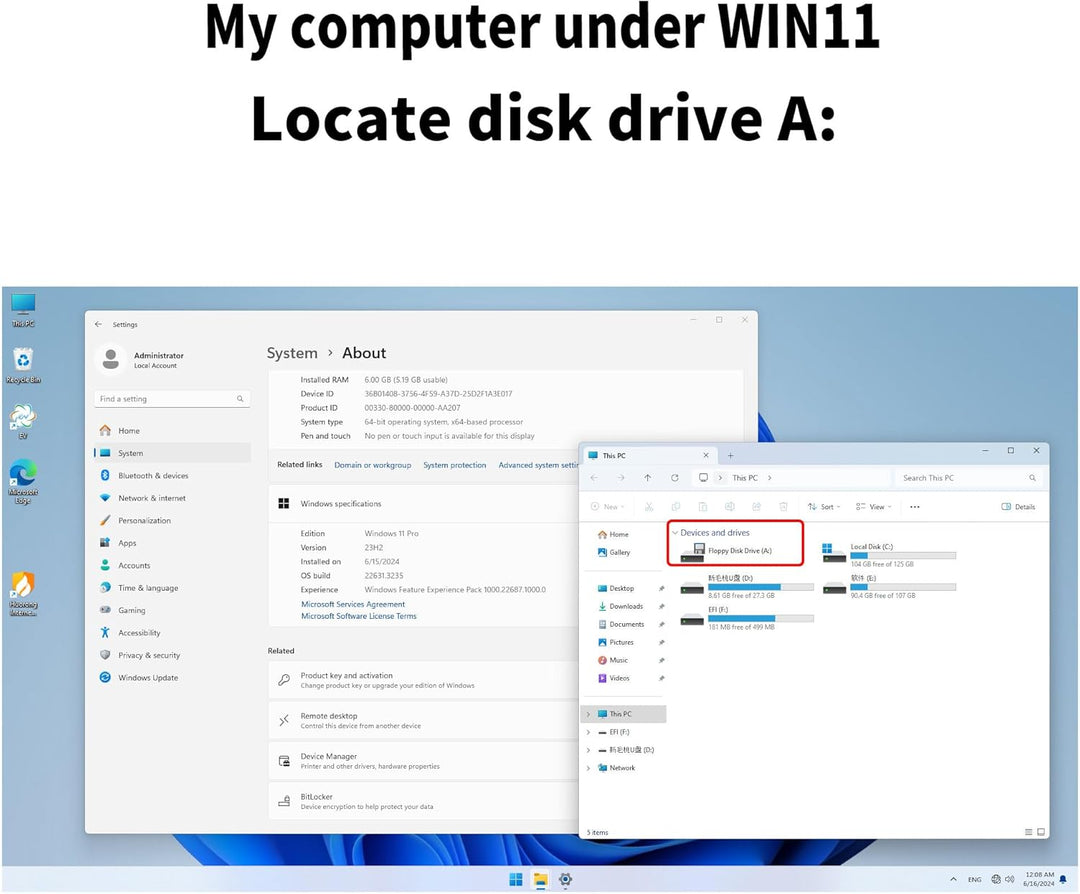 External USB Floppy Drive FDD 1.44MB 3.5 inch - PC and MAC - Slimline Floppy Disk Drive External - P