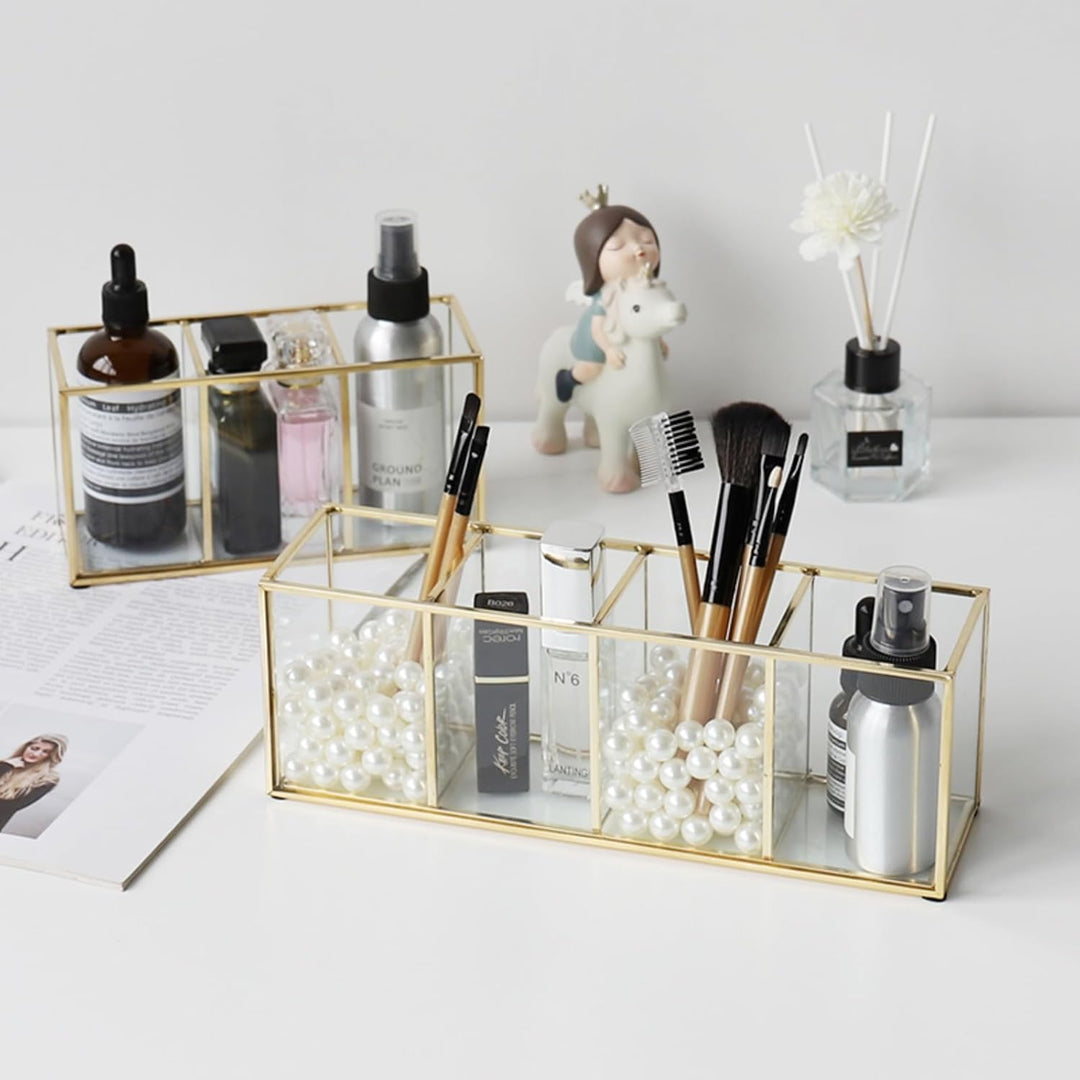 Make up Organizer, Pinselhalter, Stifthalter, Glas und Messing Schreibtisch Organizer, Kosmetik Aufb
