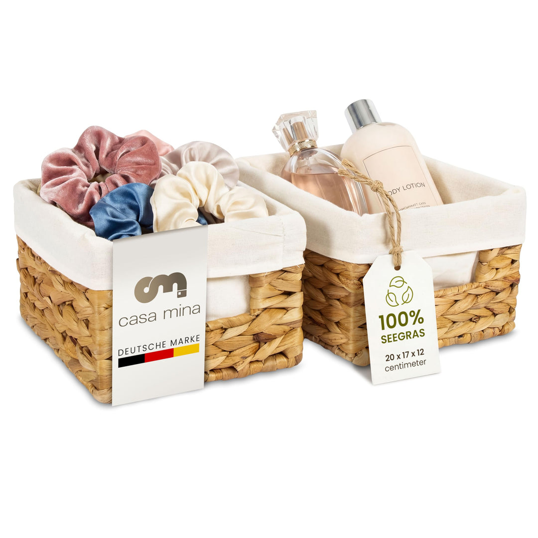 Casa Mina Korb Aufbewahrung 2er Set L20xW17xH12cm 100% natürlich aus Wasserhyazinthe I Dekorative Ba