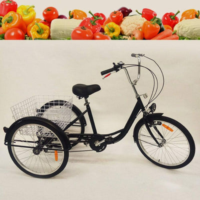 OU BEST CHOOSE 24" 3 Rad Dreirad für Erwachsene mit Lampe 6 Gang Fahrrad, Einkaufskorb Trike Dreirad
