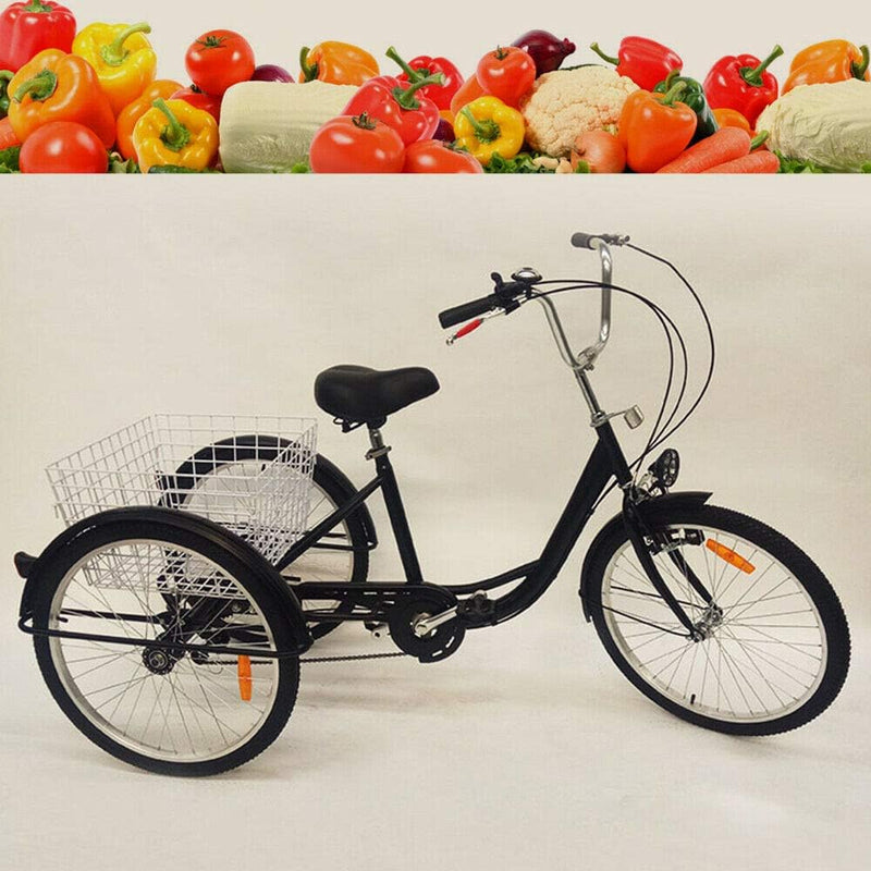 OU BEST CHOOSE 24" 3 Rad Dreirad für Erwachsene mit Lampe 6 Gang Fahrrad, Einkaufskorb Trike Dreirad