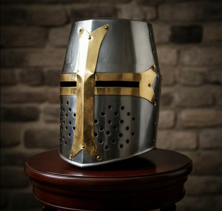 Medieval Knight Brass Crusader Helmet