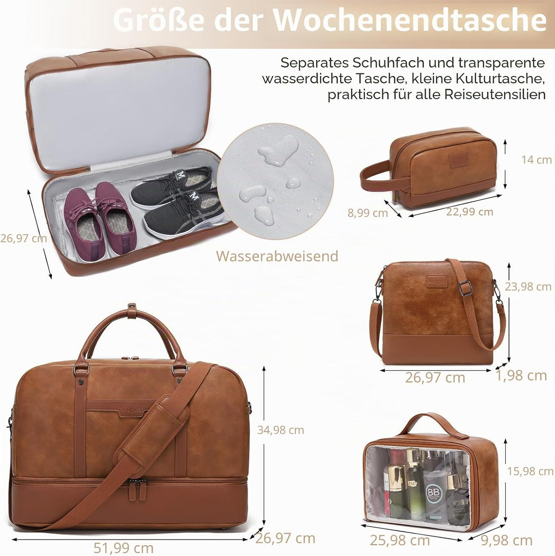 Wogarl Weekender Tasche für Damen Herren Grosse Übernachtungstasche Reisetasche Seesack, Helles Brau