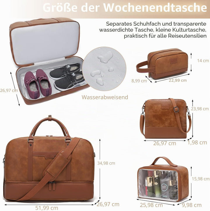 Wogarl Weekender Tasche für Damen Herren Grosse Übernachtungstasche Reisetasche Seesack, Helles Brau