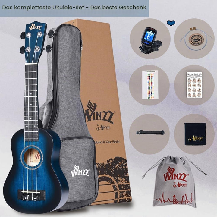 Winzz Ukulele Sopran Anfänger Set Kinderm Erwachsene, Einzigartiges Farbdesign, mit Tasche, Stimmger