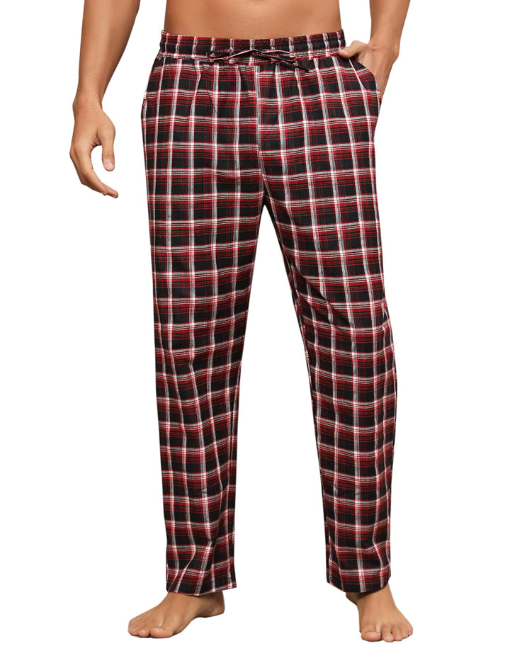 Litherday Schlafanzughose Herren Lang Kariert Pyjamahose 100% Baumwolle Nachtwäsche hose mit Taschen