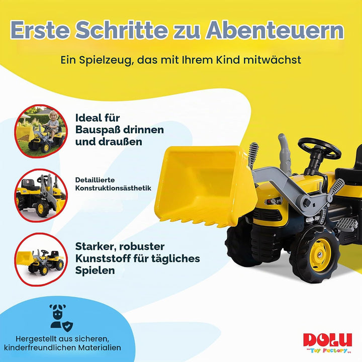 Unbekannt Dolu Pedaltraktor mit Bagger für Kleinkinder ab 3 Jahren, Kinder-Pedaltraktor mit Lernfunk