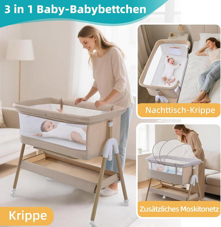 cozydwells Babybettchen, Bassinet für sicheres gemeinsames Schlafen, Staubsaugerbeutel, einfach zu m