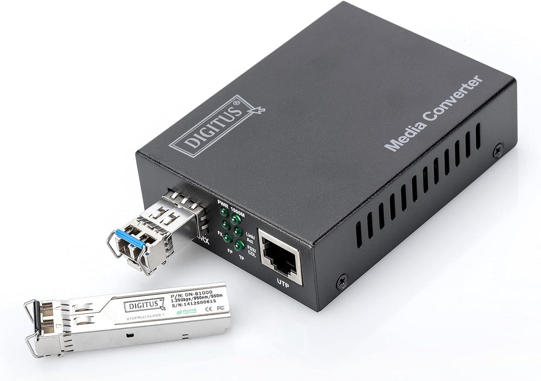 DIGITUS Medienkonverter - SFP Port - Gbit Ethernet - RJ45 / SFP - 10/100/1000Base-T/TX zu 1000Base-S
