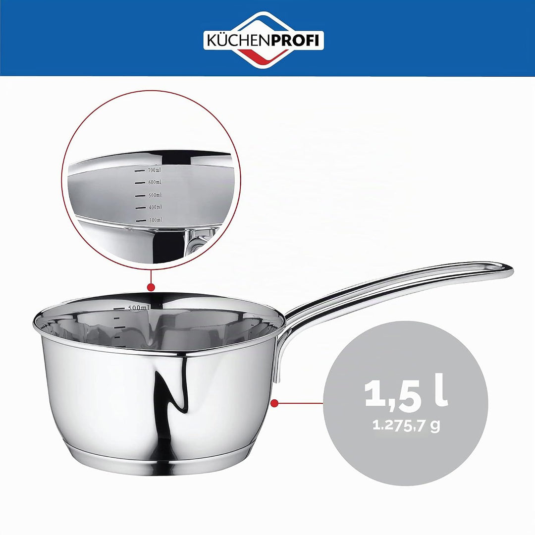 Küchenprofi Stielkasserolle 18cm, 1,5 Liter | rostfreier Edelstahl | Butterpfännchen Induktion | Mil