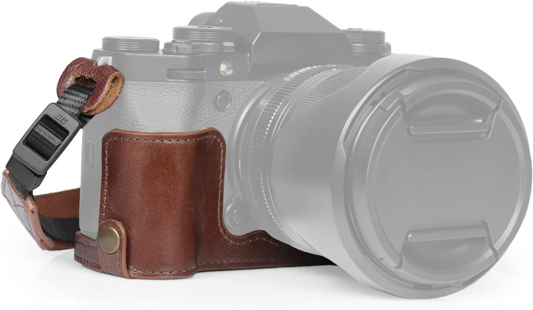 MegaGear Ever Ready Echtleder Halbkameratasche kompatibel mit Fujifilm X-T5 (Braun), Braun