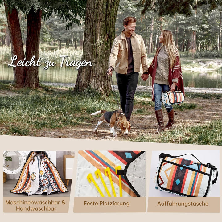 HAUSPROFI Picknickdecke Boho 200x200cm, wasserdicht & isoliert - XXL Outdoor Decke für Picknick, Str