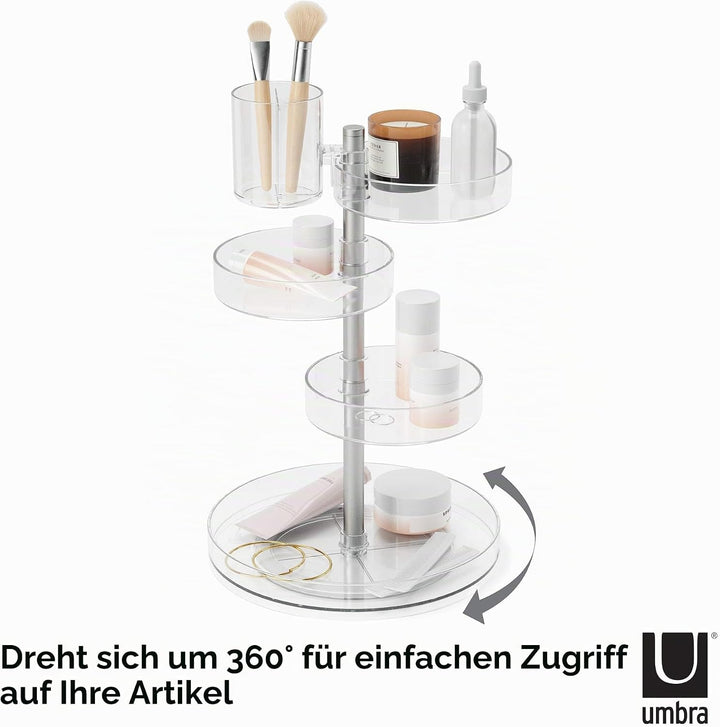 Umbra Pirouette Kosmetik Organizer mit drehbaren Fächern, Polystyrene, Transparent/Nickel, Einheitsg