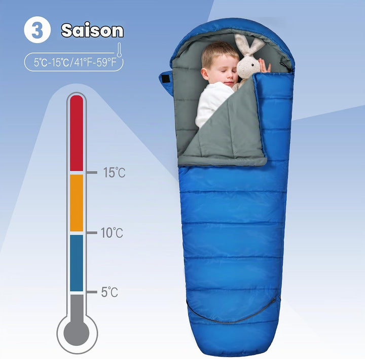REDCAMP Kinderschlafsack für Jungen und Mädchen 175 x65 cm, Mumienschlafsack Bequem Leicht-Warm mit