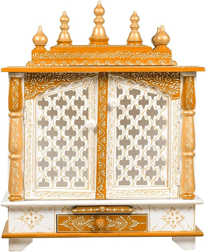 Kamdhenu art and craft Holztempel Home Temple Pooja Mandir Pooja Mandap Tempel (Weiss &amp; Orange) Orj,