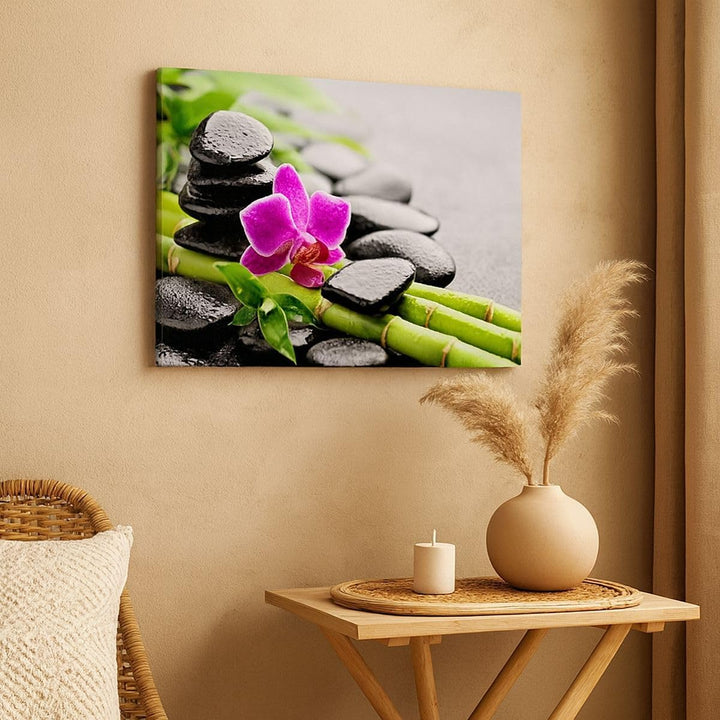 Bilder auf Leinwand 100x70cm Leinwandbild Pflanze Steine Bambus Spa Gross Wanddeko Bild Schlafzimmer