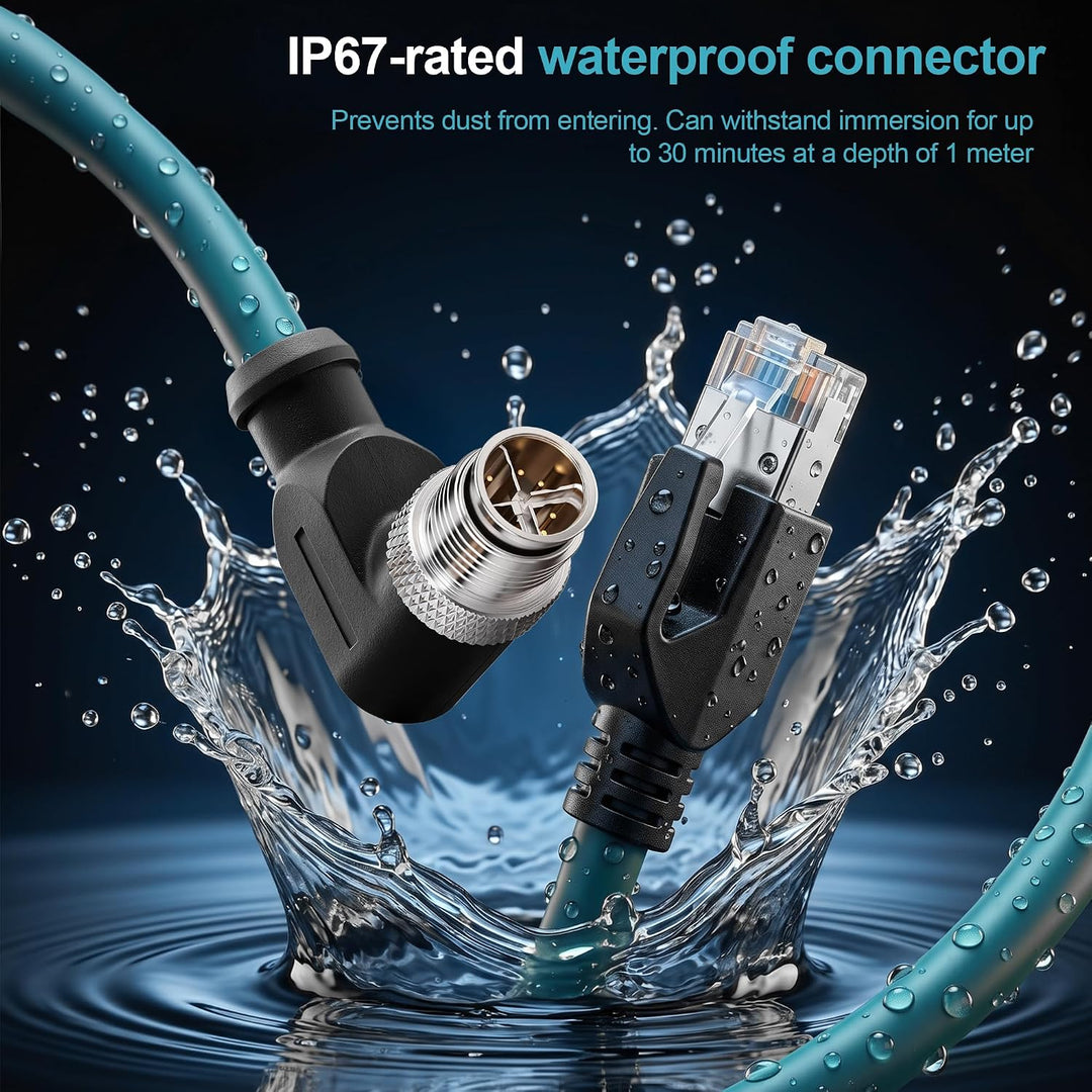 SZRMCC M12 8 Pin X-Coded Rechtwinklig Stecker auf RJ45 Ethernet Kabel Cat7e Gigabit Geschirmtes Wass