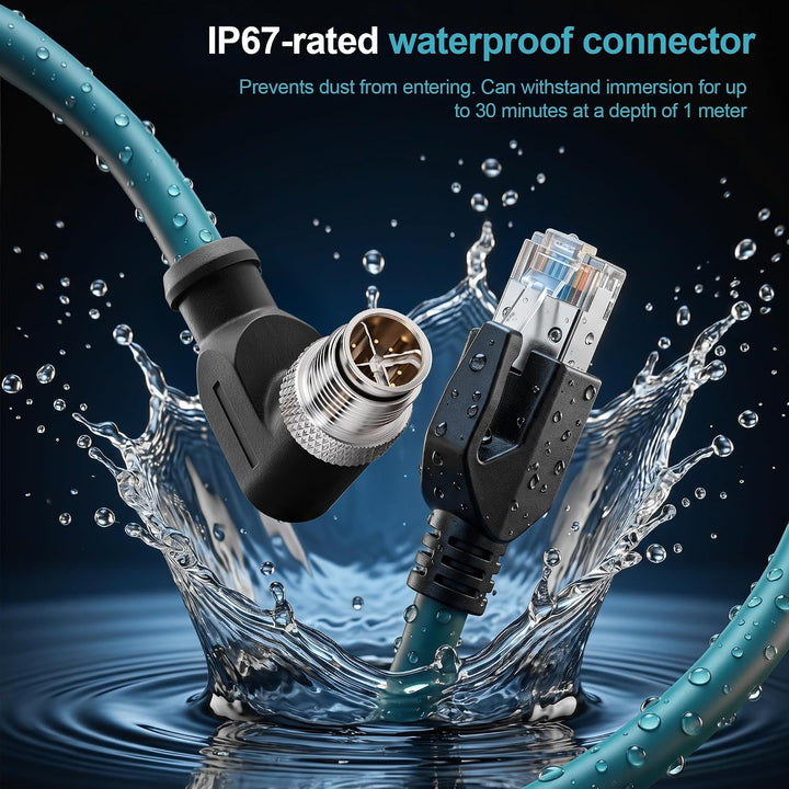 SZRMCC M12 8 Pin X-Coded Rechtwinklig Stecker auf RJ45 Ethernet Kabel Cat7e Gigabit Geschirmtes Wass