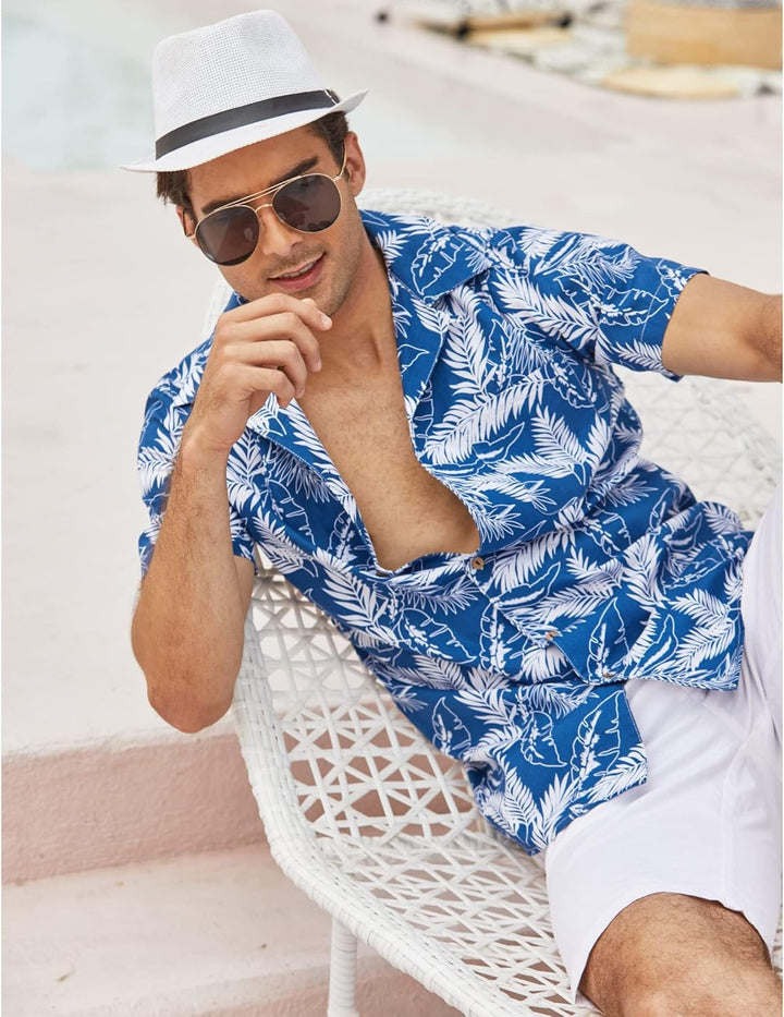 COOFANDY Hawaii Hemd Männer Kurzarm Sommer Fronttasche Hawaii-Print Freizeit Funky Baumwolle Hawaiih